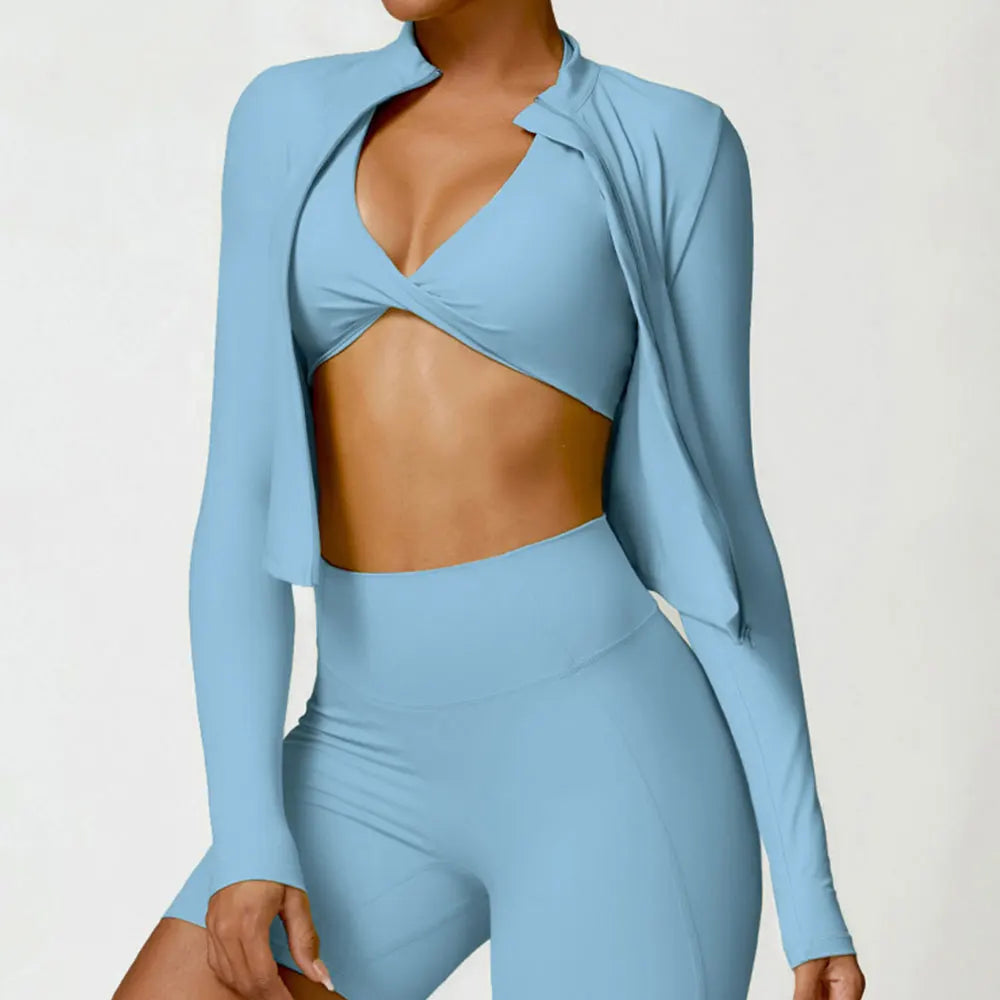 Women's Tracksuit Zipper Jacket Slim Fit Long Sleeved Fitness Coat Yoga Crop Tops Gym Push Up Jacket Running Workout Sweatshirts