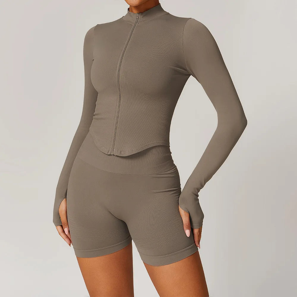 Seamless Gym Set Workout Clothes 2/3PCS Yoga Set Women's Sportswear Fitness Leggings Sports Bra Athletic Long Sleeve Yoga Suit
