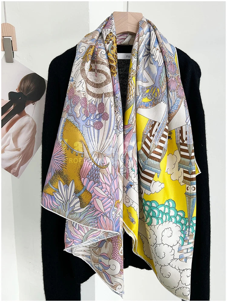 Designer Mulberry Silk Scarf 140CM Luxury Designer Large Shawls Poncho Hand-Rolled Edges Stole 135CM 135CM