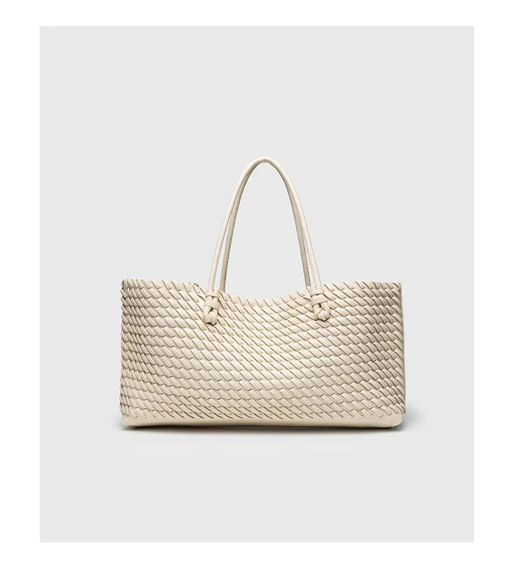 2025 New Women's Large Capacity Shopping Bag Tote Basket Woven Single Shoulder Fashion High End Handbag PU Leather Crossbody