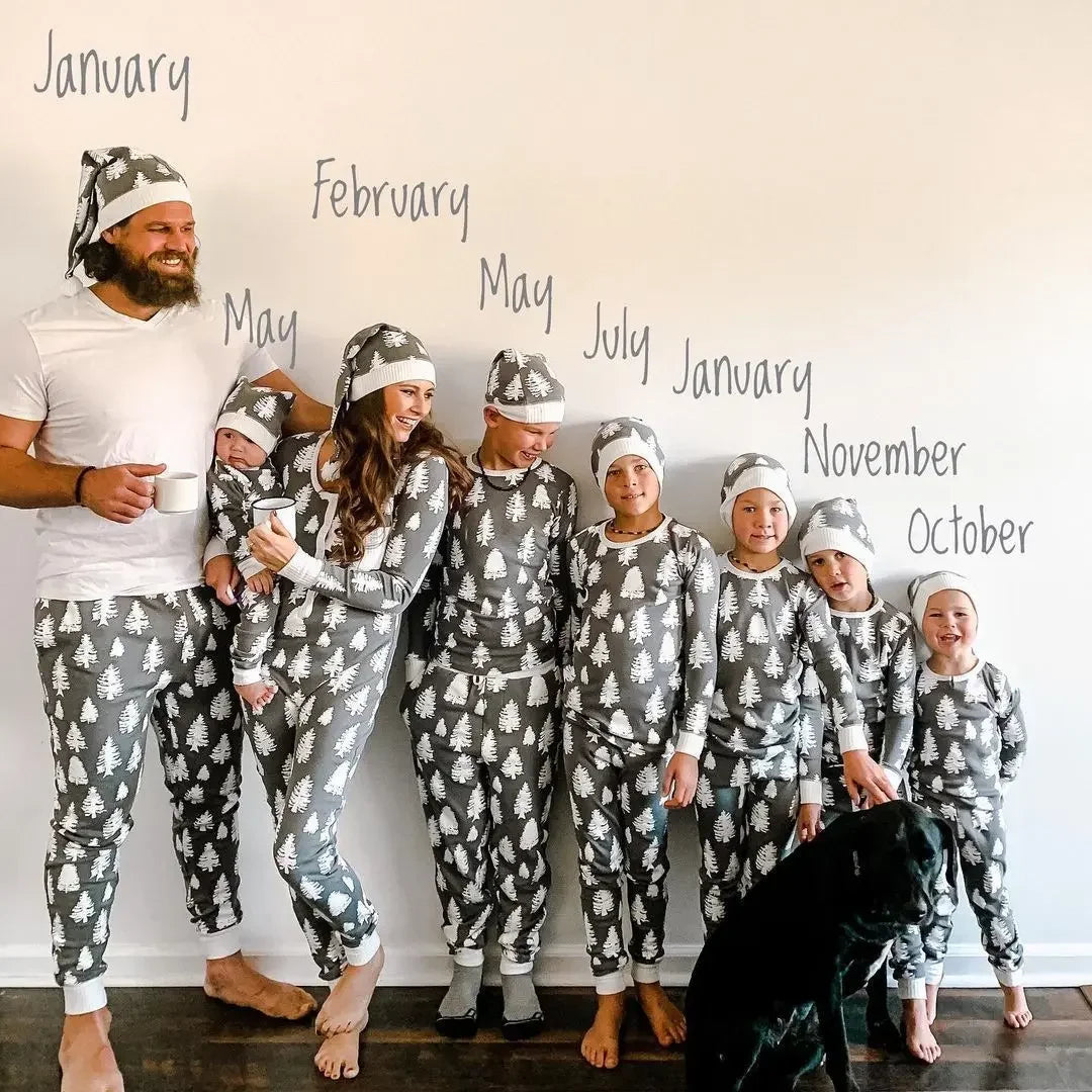 Christmas Family Matching Pajamas Set – Festive Tree Print Short Sleeve & Pants for Dad, Mom, Kids & Baby - HER SHOP