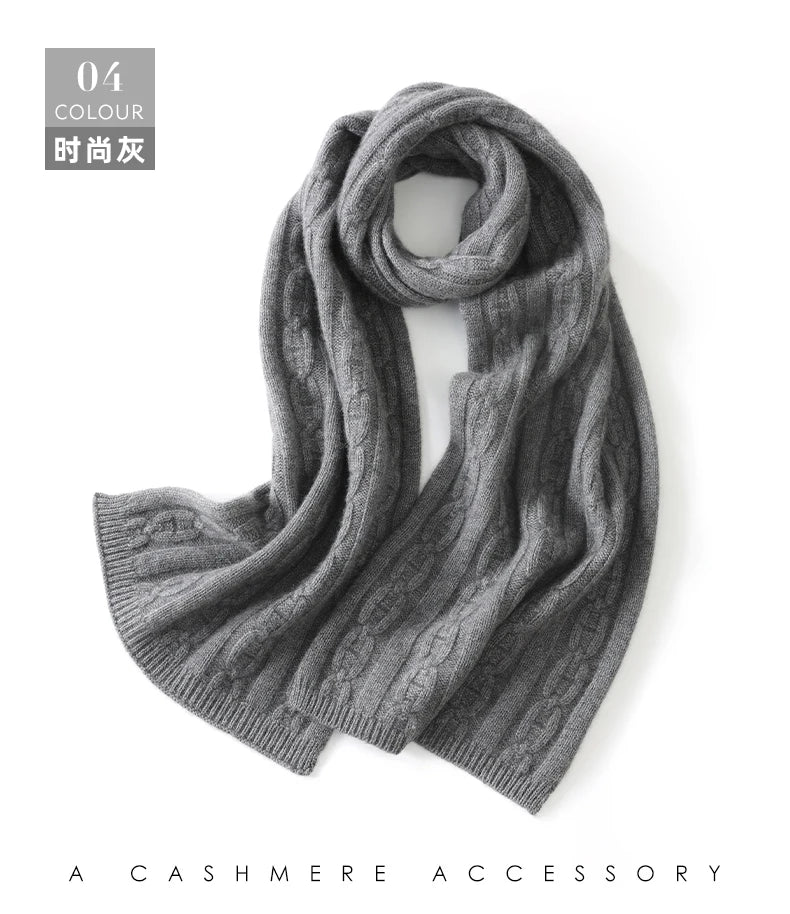 100% Cashmere Autumn Winter Three-Ply Twist Pattern Unisex Scarf Neck Warmer Shawl Cold-Proof Thickened Neck Gaiter