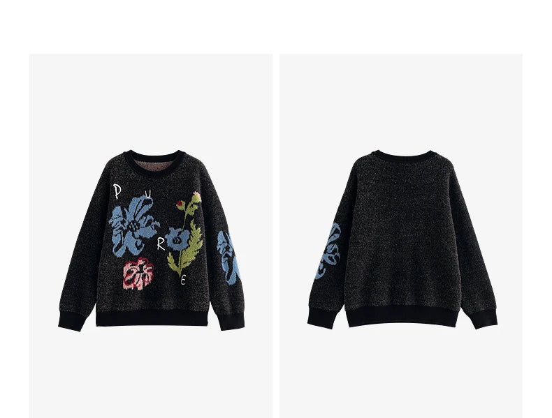 Women Sweater Autumn New Velvet Floral Patter Jacquard Long Sleeve Pullover Tops