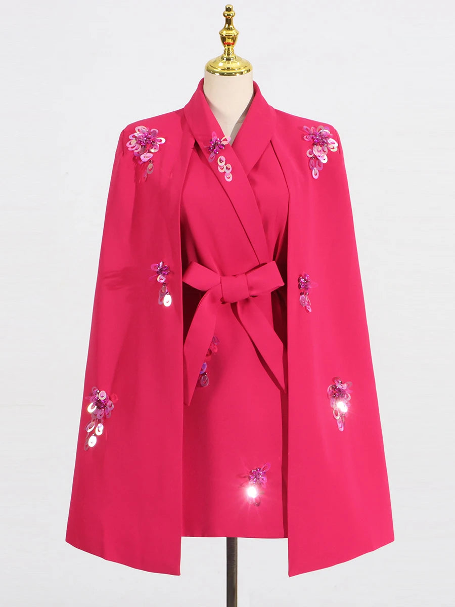 Luxury Patchwork Sequined Women’s Coat – Lapel Open-Stitch Slim Fit Fashion Outerwear