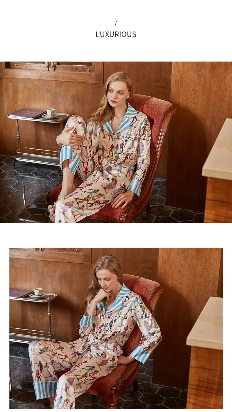 Elegant Pajama Set for Women – Long Sleeve Lapel Home Suit for Spring & Summer