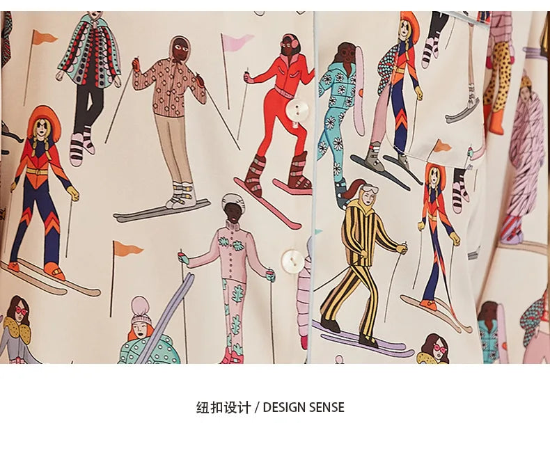 Elegant Pajama Set for Women – Long Sleeve Lapel Home Suit for Spring & Summer