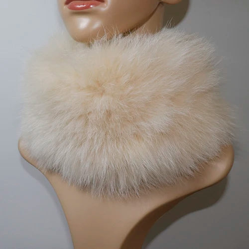 Women's Real Fox Fur Ring Scarf & Headband– Luxury Winter Neck Warmer Muffler, 100% Natural Fur with Good Elastic