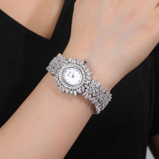 HER JEWELIFE 19cm Length Watch for Women  AAA Cubic Zircon Full Crystal Watch for Wedding Party Jewelry | Japan Movement | Waterproof - HER SHOP