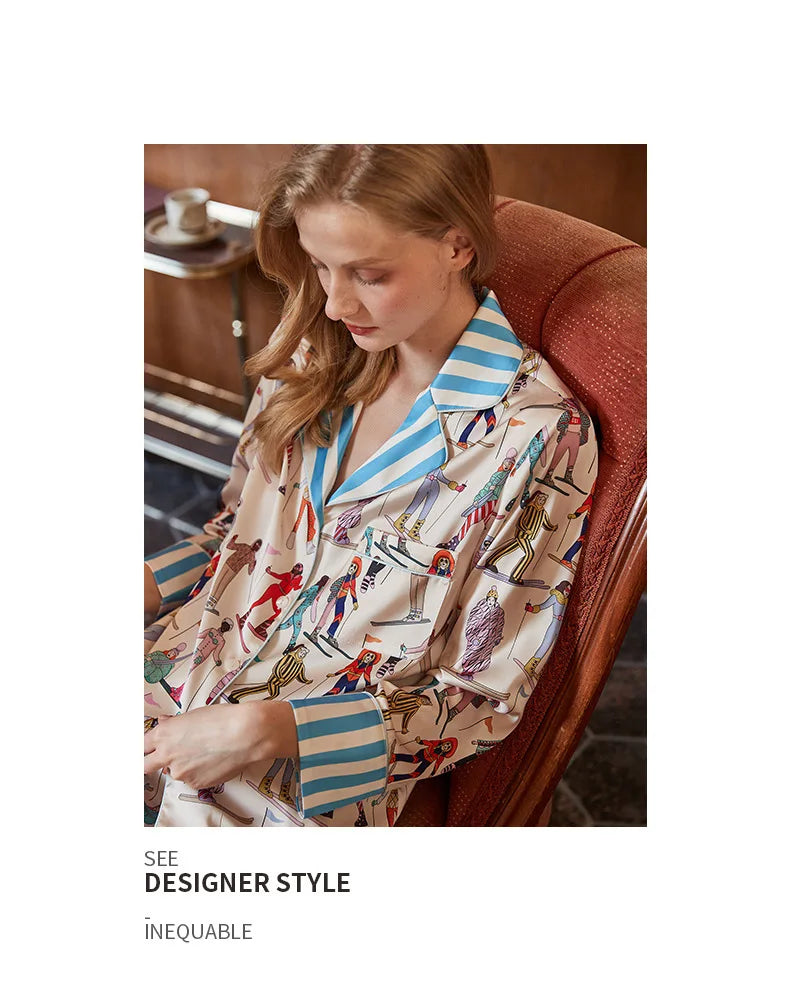 Elegant Pajama Set for Women – Long Sleeve Lapel Home Suit for Spring & Summer