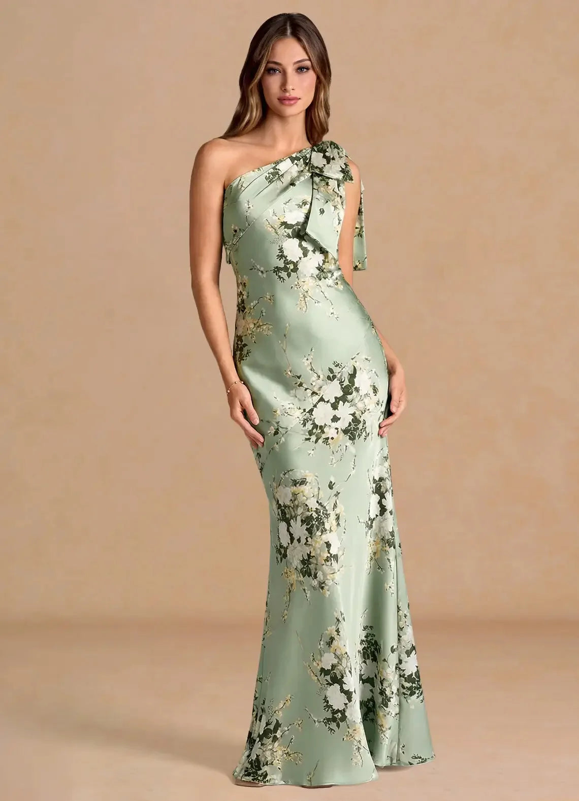Elegant One-Shoulder Floral Embroidered Mermaid Evening Gown – Backless Floor-Length Formal Dress