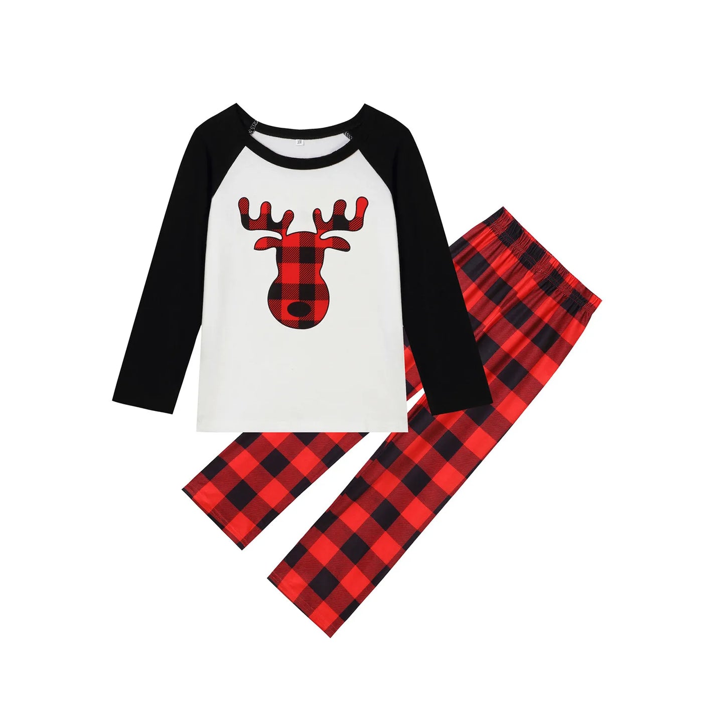 Family Matching Christmas Pajama Set – Cartoon Deer Top & Plaid Trousers, Cozy Holiday Sleepwear for Men, Women & Kids