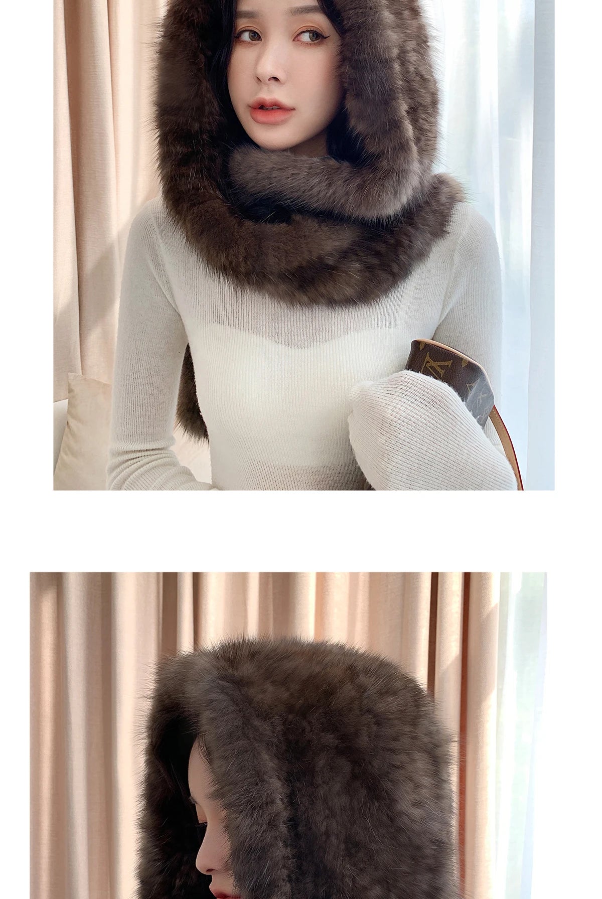 2025 Lady Real Sable Fur Hat Scarf Winter Warm Fluffy 100% Natural Sable Fur Hat Scarves Women Knitted Genuine Fur Cap Shawl