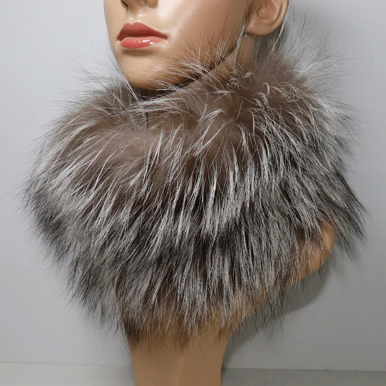 Women's Real Fox Fur Ring Scarf & Headband– Luxury Winter Neck Warmer Muffler, 100% Natural Fur with Good Elastic