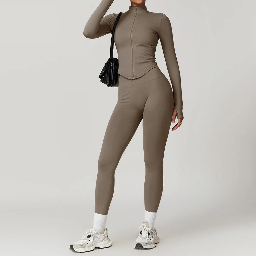 Seamless Gym Set Workout Clothes 2/3PCS Yoga Set Women's Sportswear Fitness Leggings Sports Bra Athletic Long Sleeve Yoga Suit