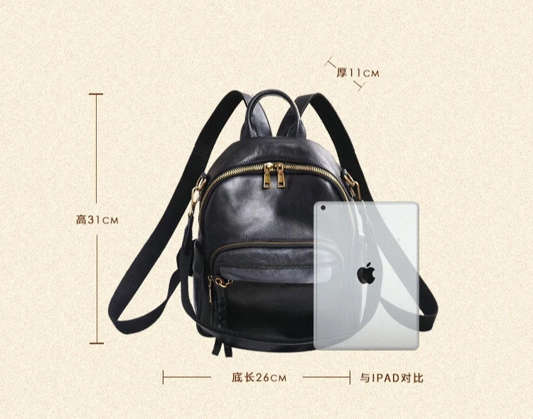 Highend Vintage A4 Coffee Yellow Brown Black Full Grain Genuine Leather Women Backpack Cowhide Girl Travel Bag