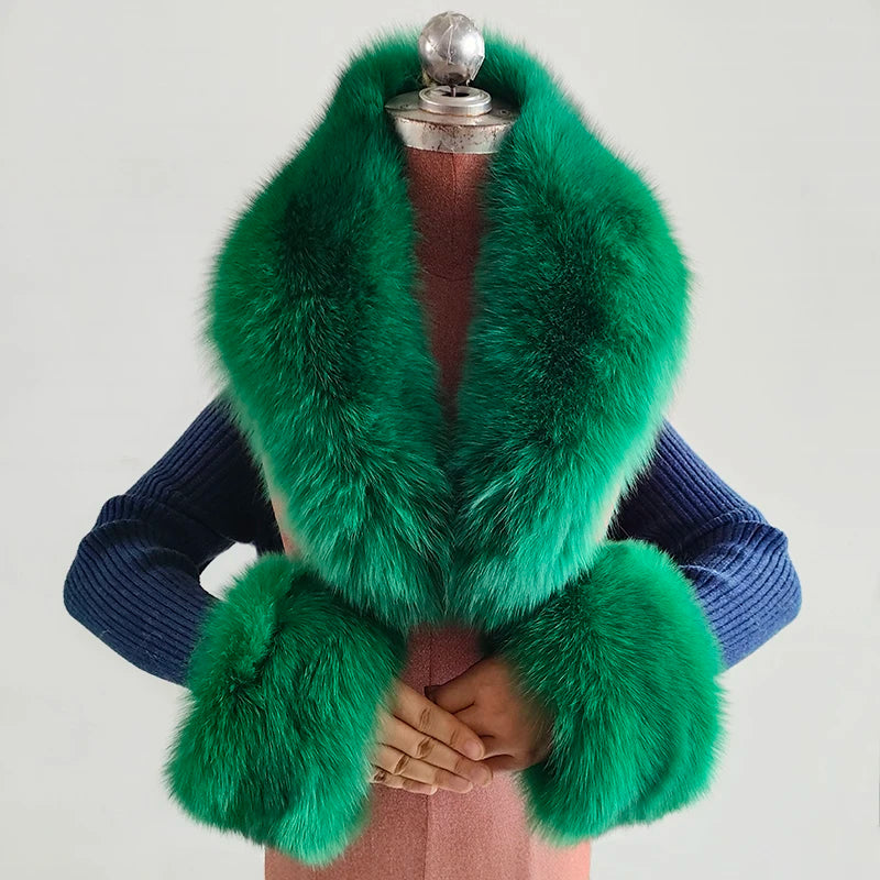 Luxury 100% Natural Fox Fur Scarf & Cuff Set for Women – Authentic Winter Fox Fur Collar, Ultra-Warm Neck Warmer