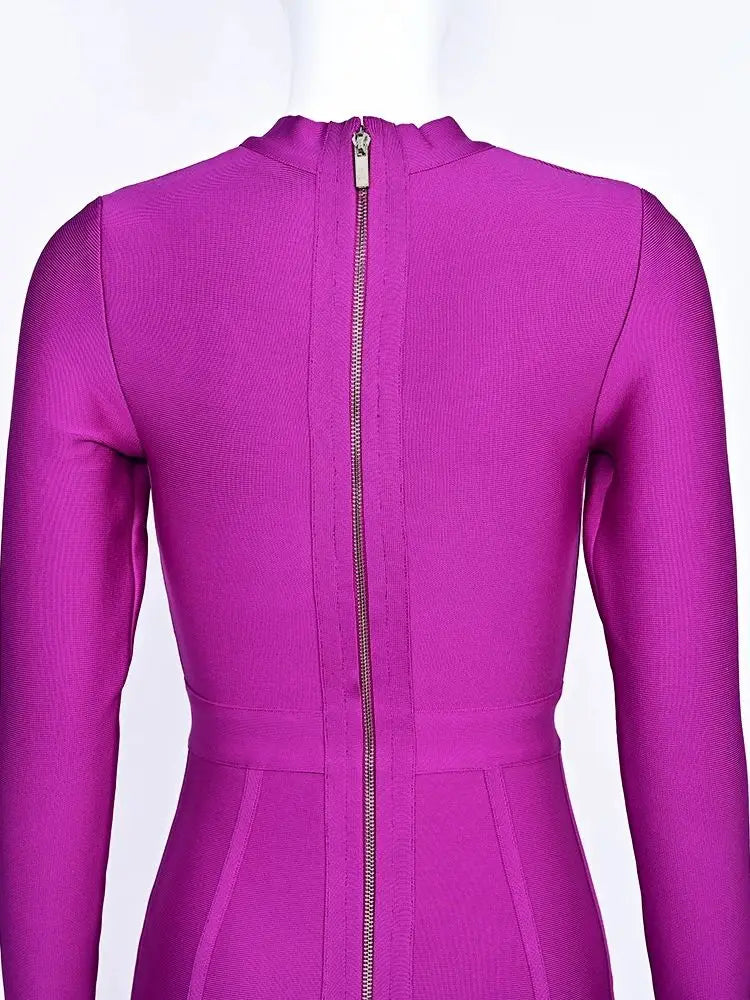 Long Sleeve Turtleneck Bandage Bodycon Dress – Elegant Office Lady Knee-Length Party Dress