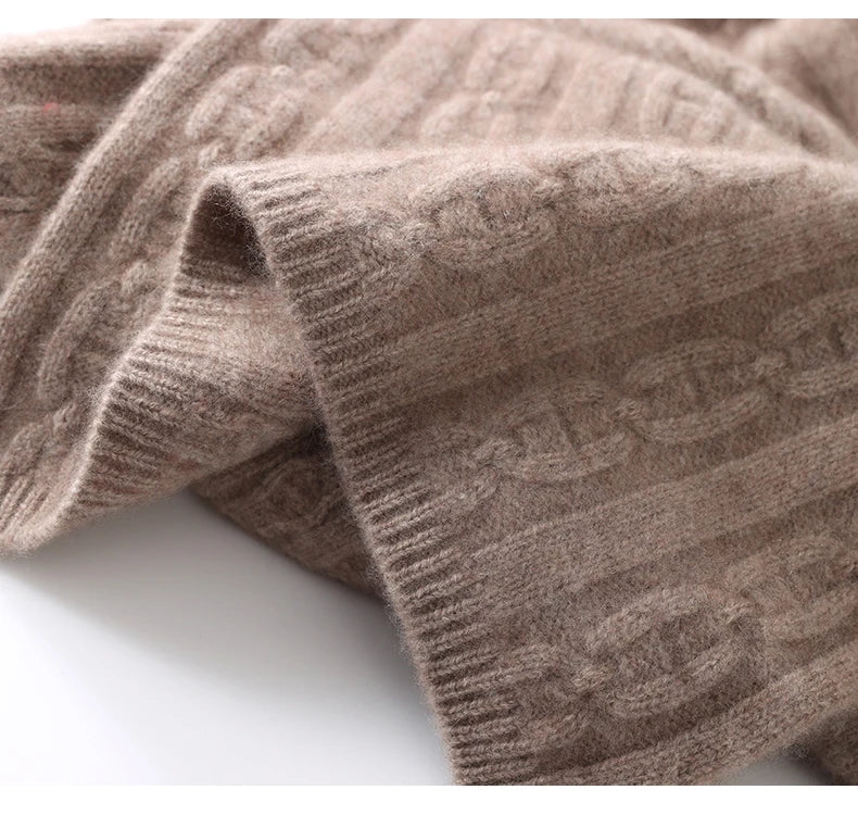 100% Cashmere Autumn Winter Three-Ply Twist Pattern Unisex Scarf Neck Warmer Shawl Cold-Proof Thickened Neck Gaiter