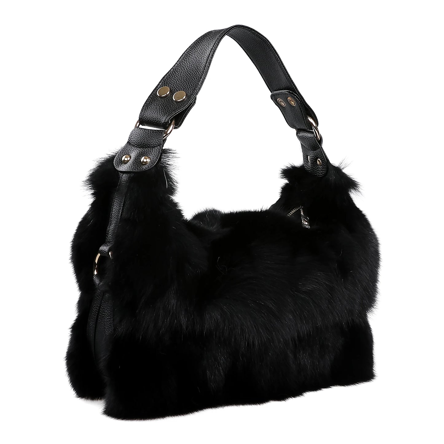 Women's Winter Genuine Fox Fur Shoulder Bag Handbag PU Leather Top Handle Bags Ladies Zipper Soft Stylish Fashion…