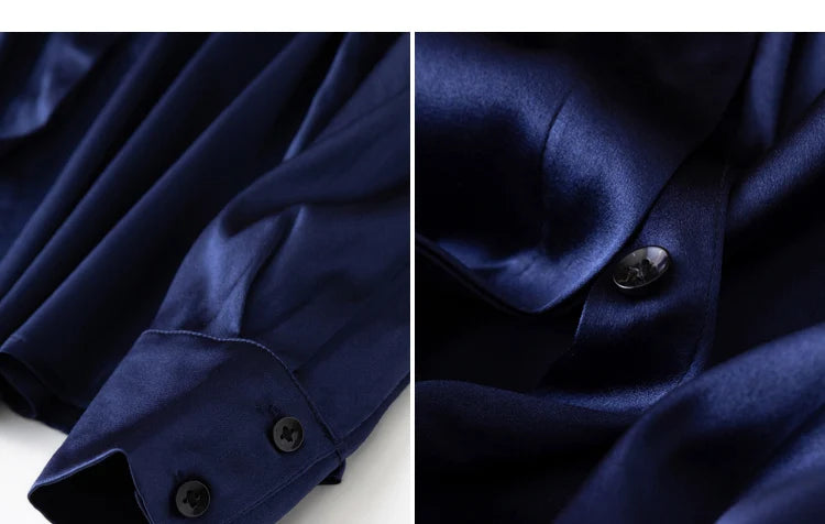 Women's 93% Mulberry Silk 7% Spandex 19 momme satin Silk Buttons down long sleeve shirt Top Blouse office work M L XL MM161