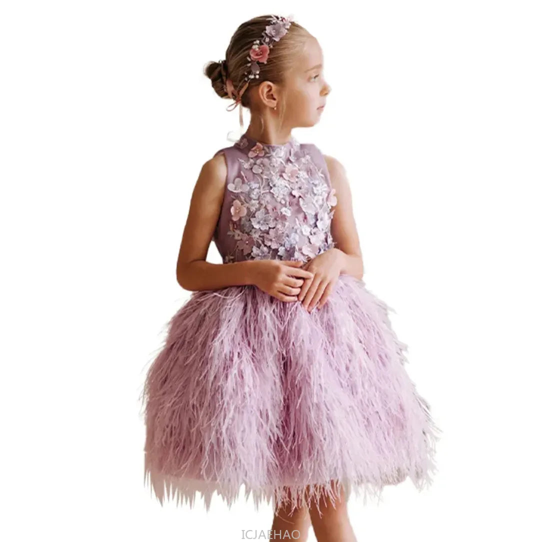 Party Dress European Kids Costume – Sweet Sleeveless Birthday Tulle Princess Gown Purple / 3T
