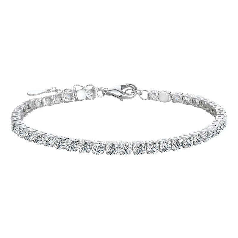 Elegant 925 Sterling Silver Moissanite Tennis Bracelet – 4.4 Carat, Adjustable, Light Luxury for Women