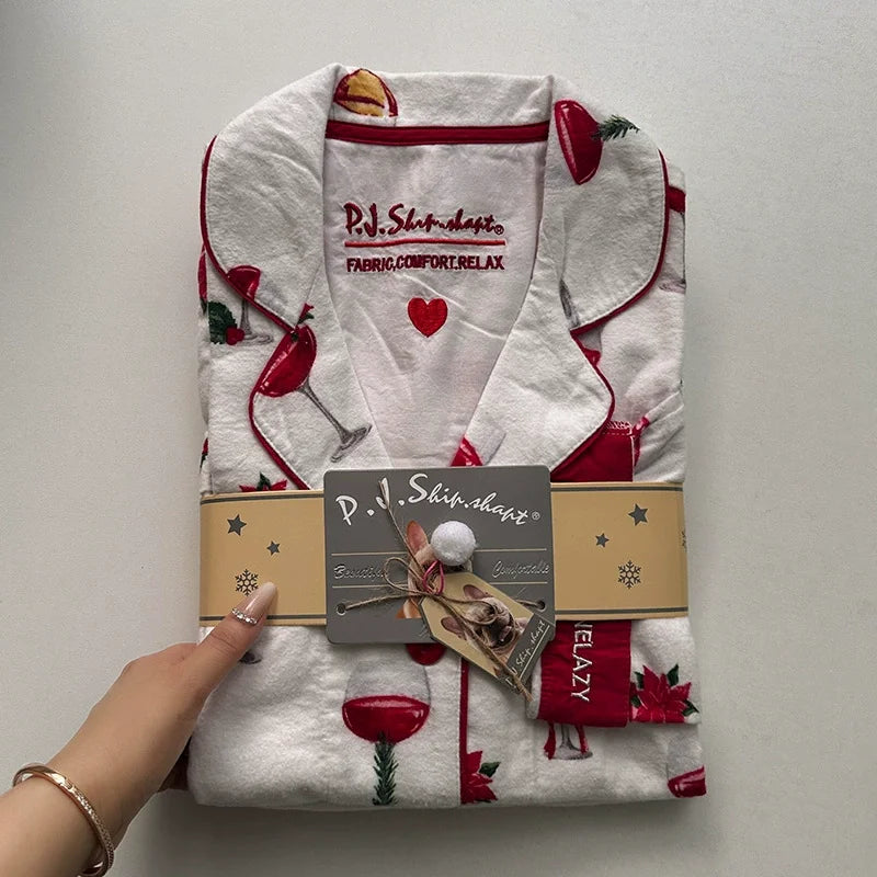 Women’s Cotton Cartoon Pajama Set – Long Sleeve Ankle-Length Pants Autumn Winter Homewear