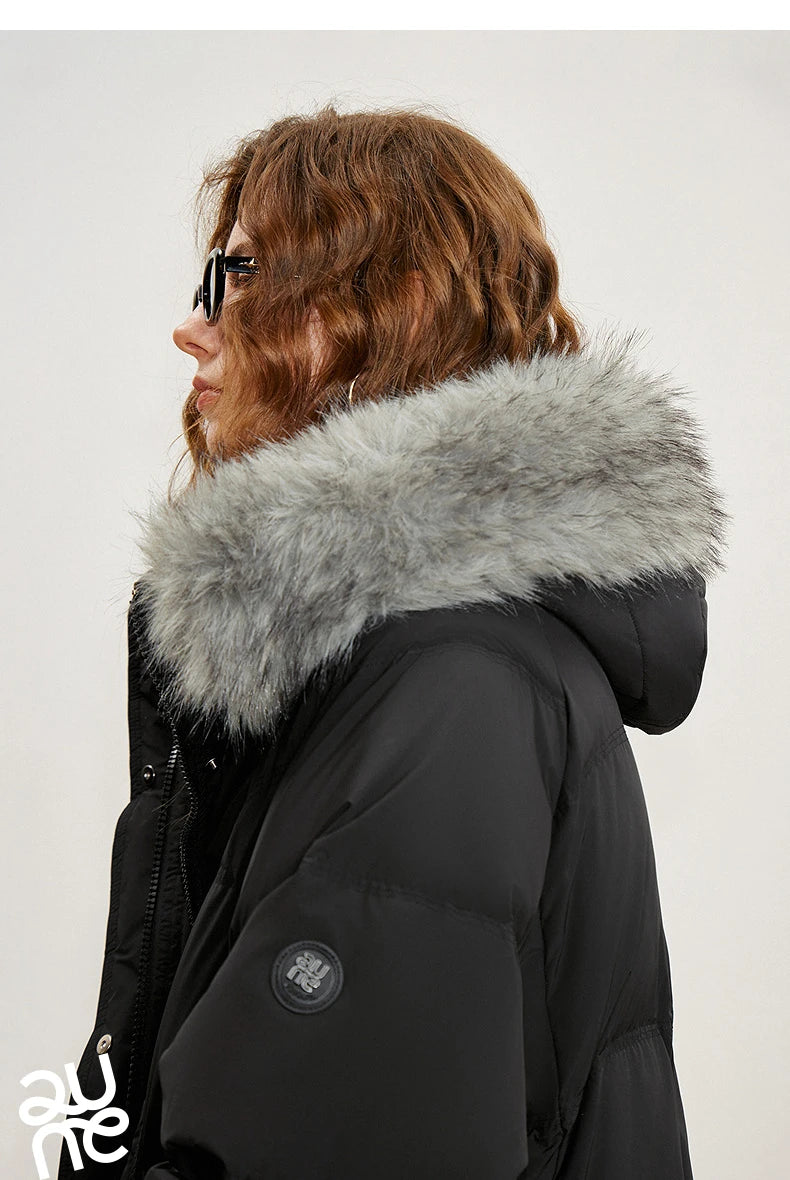 Women 90% White Duck Down Thick Down Jacket 2025 Winter New Fur Collar Hooded Extra Long Warm Jacket Coat