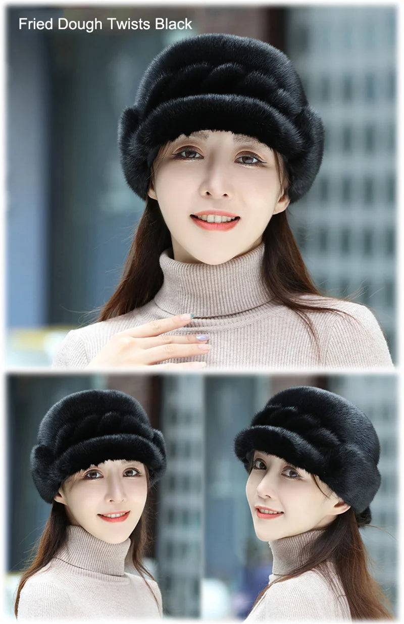 Russian Fur Hat Winter Warm Natural Mink Fur Hats for Women Classic Luxury Caps Earflap Christmas Hat Luxury Lady Real Mink Hat