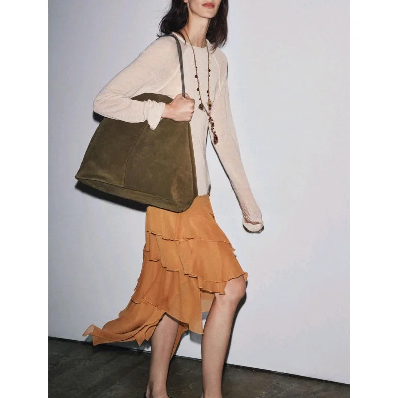 New Autumn Women's Simple Midi Skirt— Asymmetrical Layered Cake Design, Casual Loose Fit, Polyester Fiber - HER SHOP