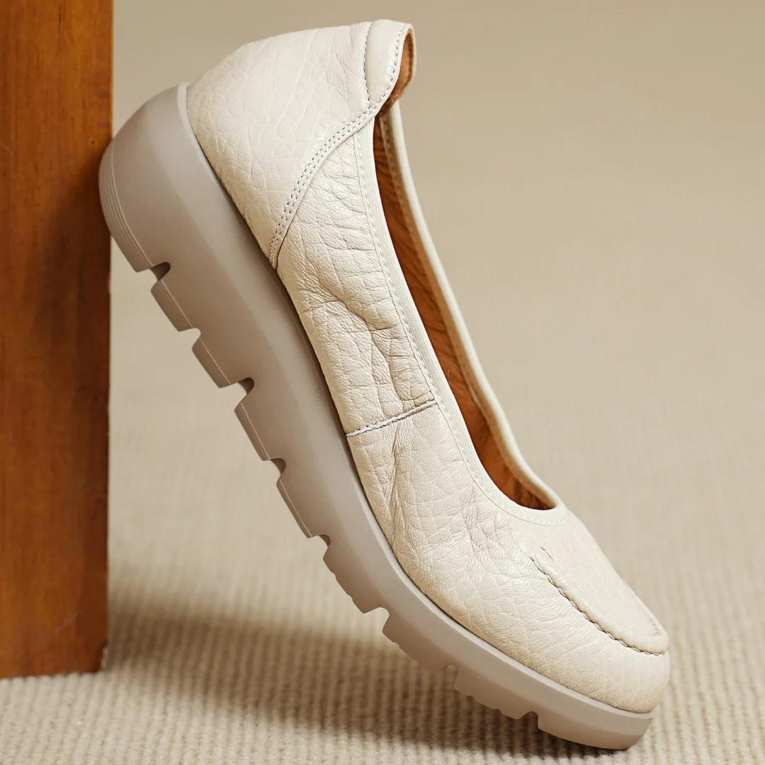 Women’s Sheepskin Slip-On Loafers – Round Toe Thick Sole Platform Flats for Everyday Comfort