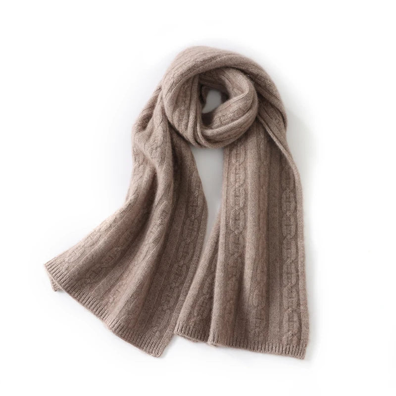100% Cashmere Autumn Winter Three-Ply Twist Pattern Unisex Scarf Neck Warmer Shawl Cold-Proof Thickened Neck Gaiter