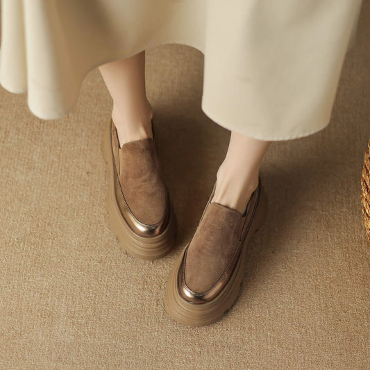 Brown platform shoe on a white background with 'Kazing Pot' branding. - HER SHOP