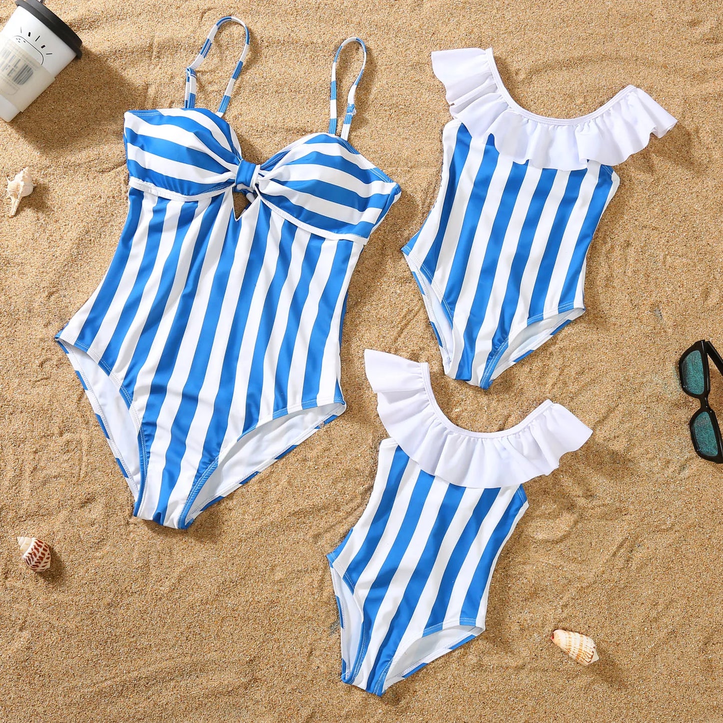 Family Swimsuit Mother Daughter Swimwear Father Son Swim Shorts 2023 Summer Striped Mom And Daughter Bikini Suit Matching Outfit