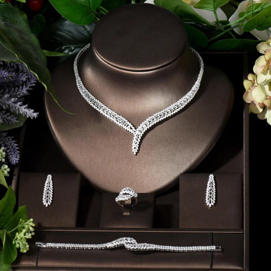 Elegant Rectangular Cubic Zirconia Wedding Jewelry Set - Perfect for Dubai and Nigeria Bridal Styles - HER SHOP