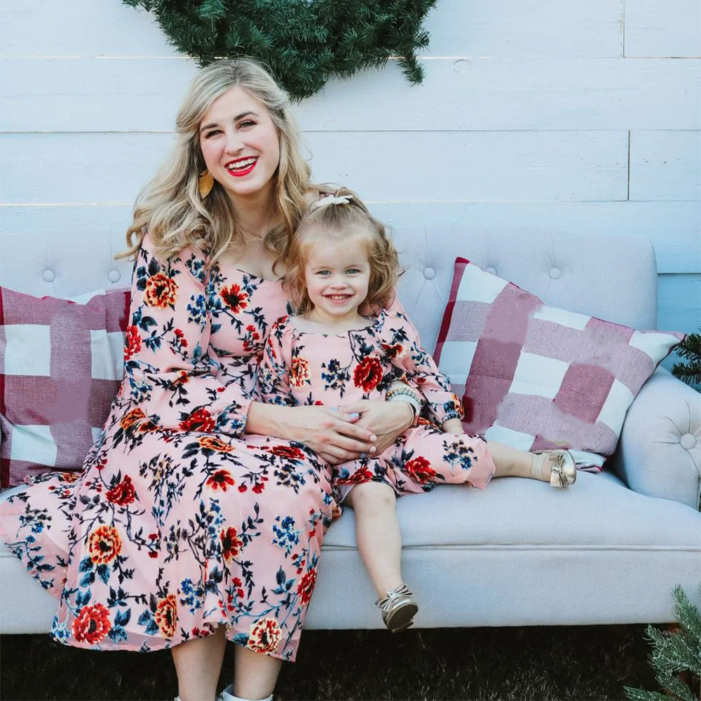 Vintage Mom and Daughter Matching Summer Dress Set – Casual Beach Family Outfits for Women & Girls