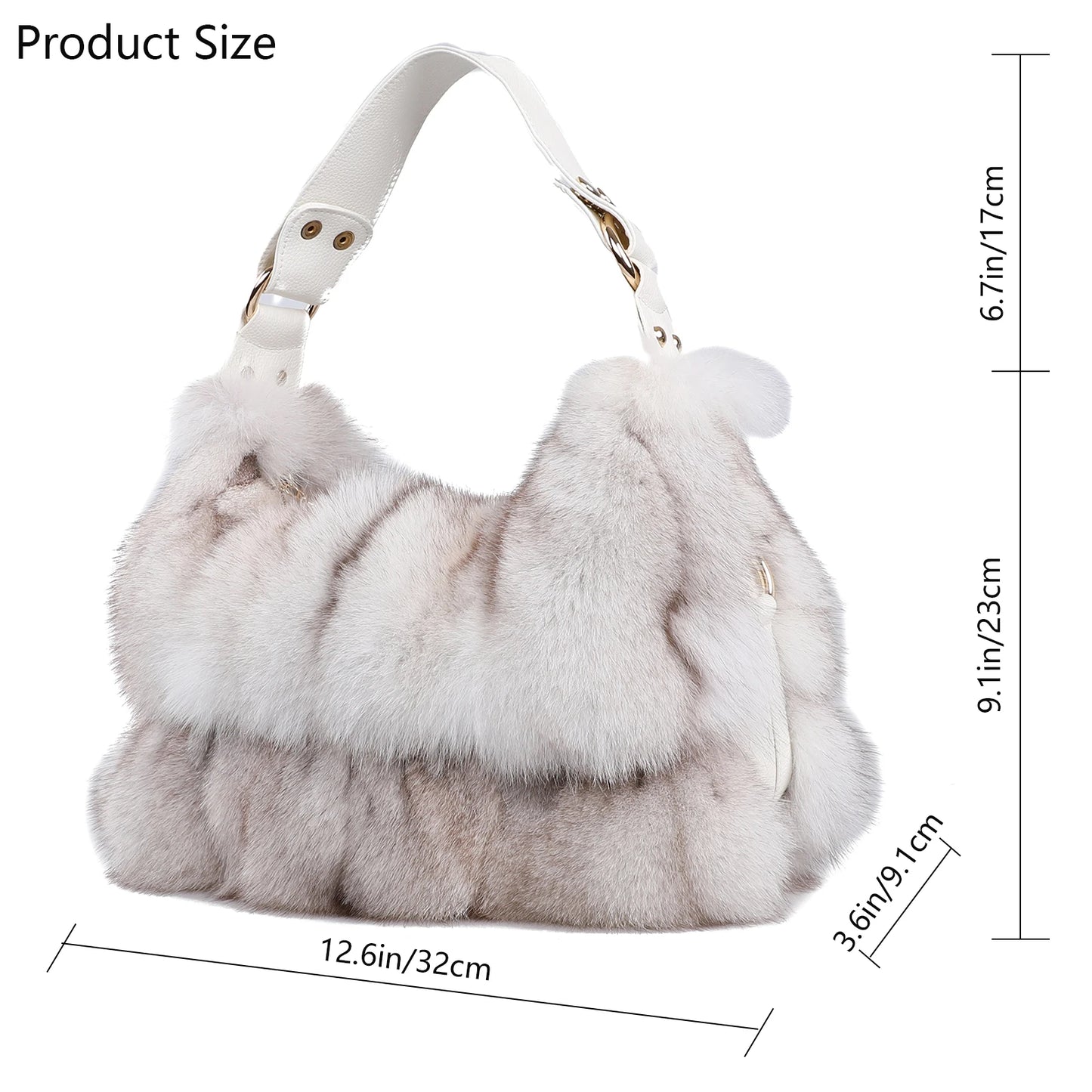 Women's Winter Genuine Fox Fur Shoulder Bag Handbag PU Leather Top Handle Bags Ladies Zipper Soft Stylish Fashion…