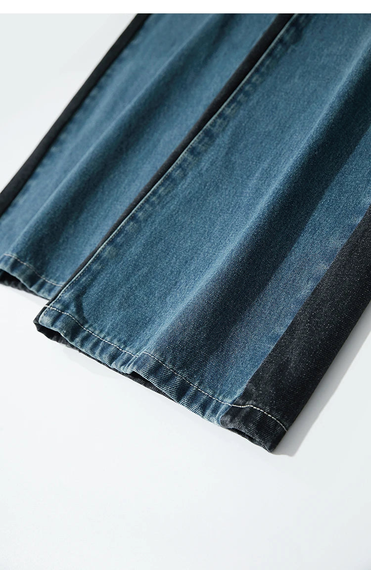 Retro Patchwork Wide-Leg Denim Jeans – Casual Loose Fit Women’s Pants