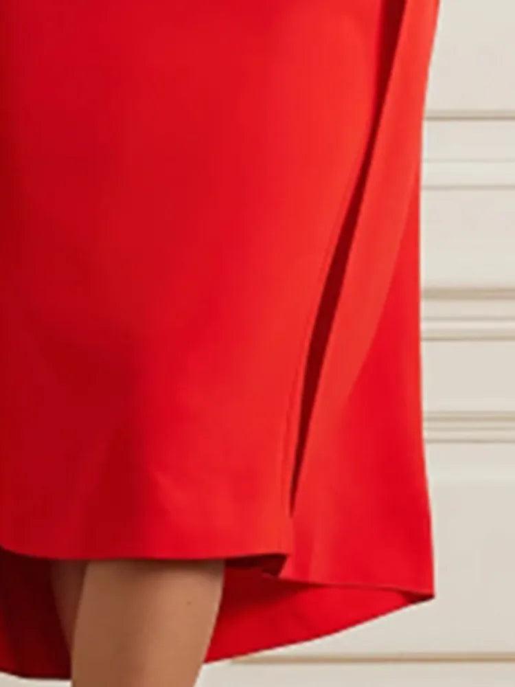 Chic Red O-Neck Evening Dress with Cape Sleeves – Perfect for Christmas Parties and Festive Celebrations