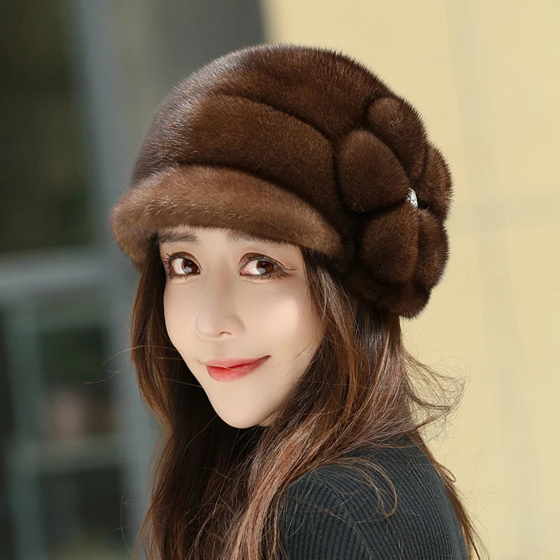 Russian Fur Hat Winter Warm Natural Mink Fur Hats for Women Classic Luxury Caps Earflap Christmas Hat Luxury Lady Real Mink Hat - HER SHOP