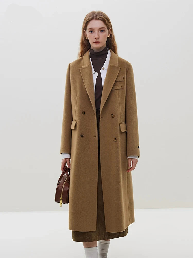 Her Shop  100% Wool Long Coffee Woolen Peacoat