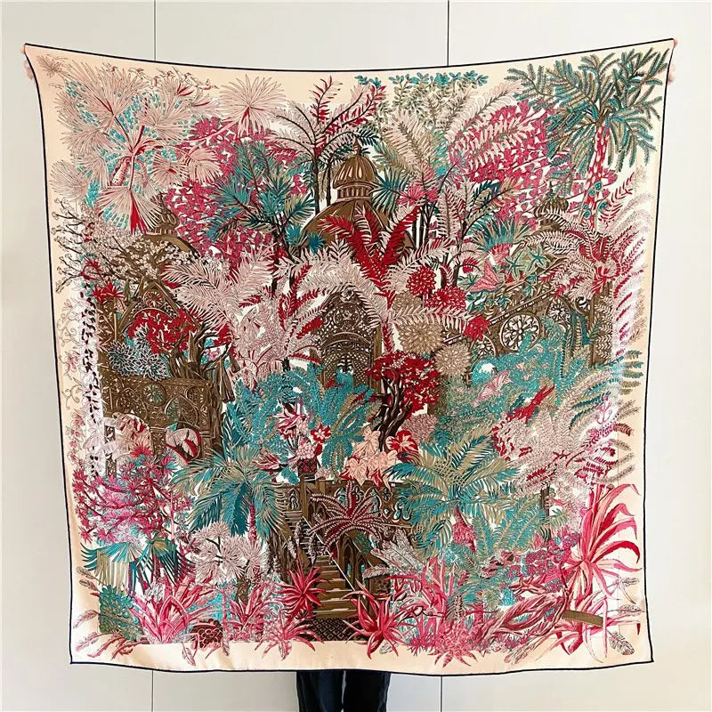 Women’s Classic Large Square Wool Scarf Wrap – Printed Winter Blanket Shawl Cape 135×135cm