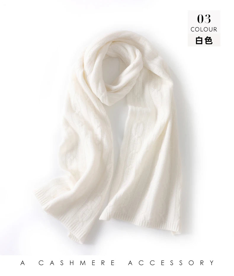100% Cashmere Autumn Winter Three-Ply Twist Pattern Unisex Scarf Neck Warmer Shawl Cold-Proof Thickened Neck Gaiter