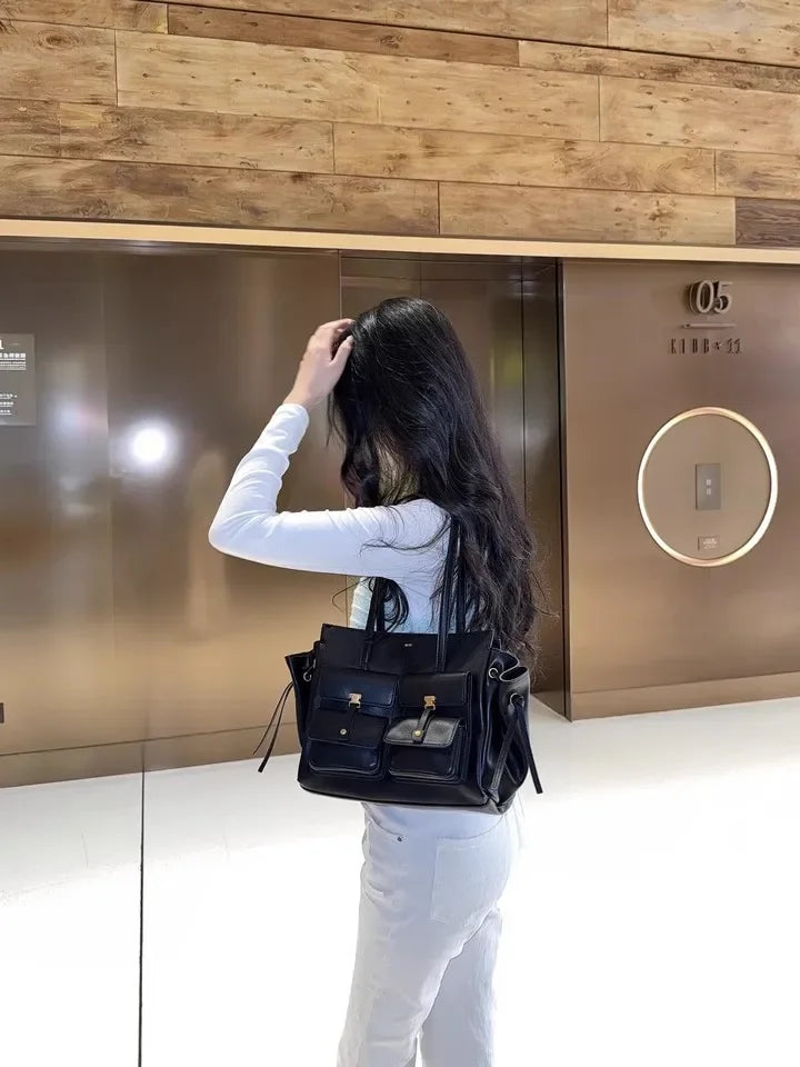 JW PEI Women's Large Capacity Crossbody Bag, Black Motorcycle Style Single Shoulder Handbag, Versatile Purse for Daily Commute