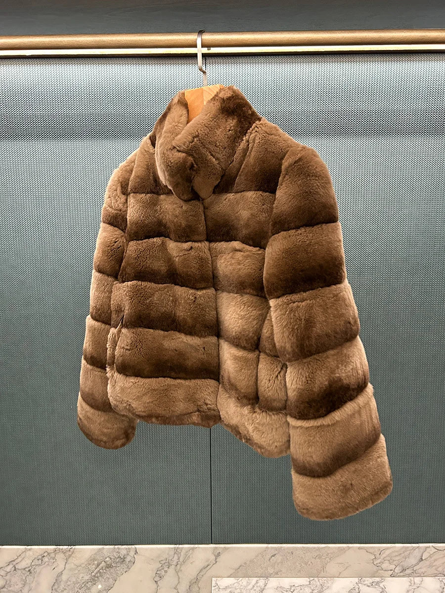 Women’s Full-Leather Mink Fur Collar Coat – Luxury Fall/Winter Fashion Outerwear