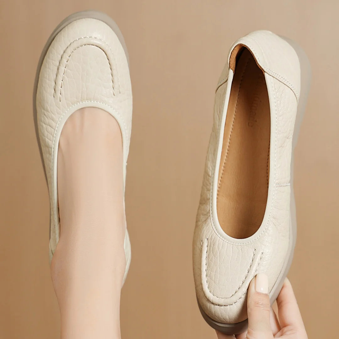 Women’s Sheepskin Slip-On Loafers – Round Toe Thick Sole Platform Flats for Everyday Comfort
