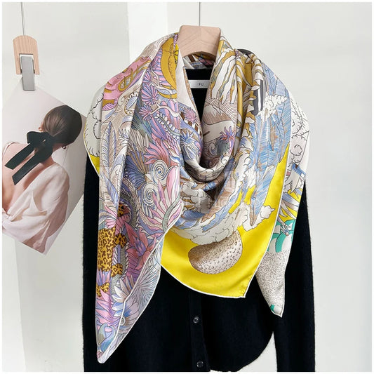 Designer Mulberry Silk Large Scarf – Luxury Hand-Rolled Edge Shawl & Wrap (135 cm) - HER SHOP
