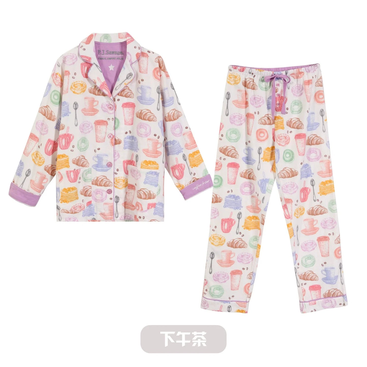 Women’s Cotton Cartoon Pajama Set – Long Sleeve Ankle-Length Pants Autumn Winter Homewear