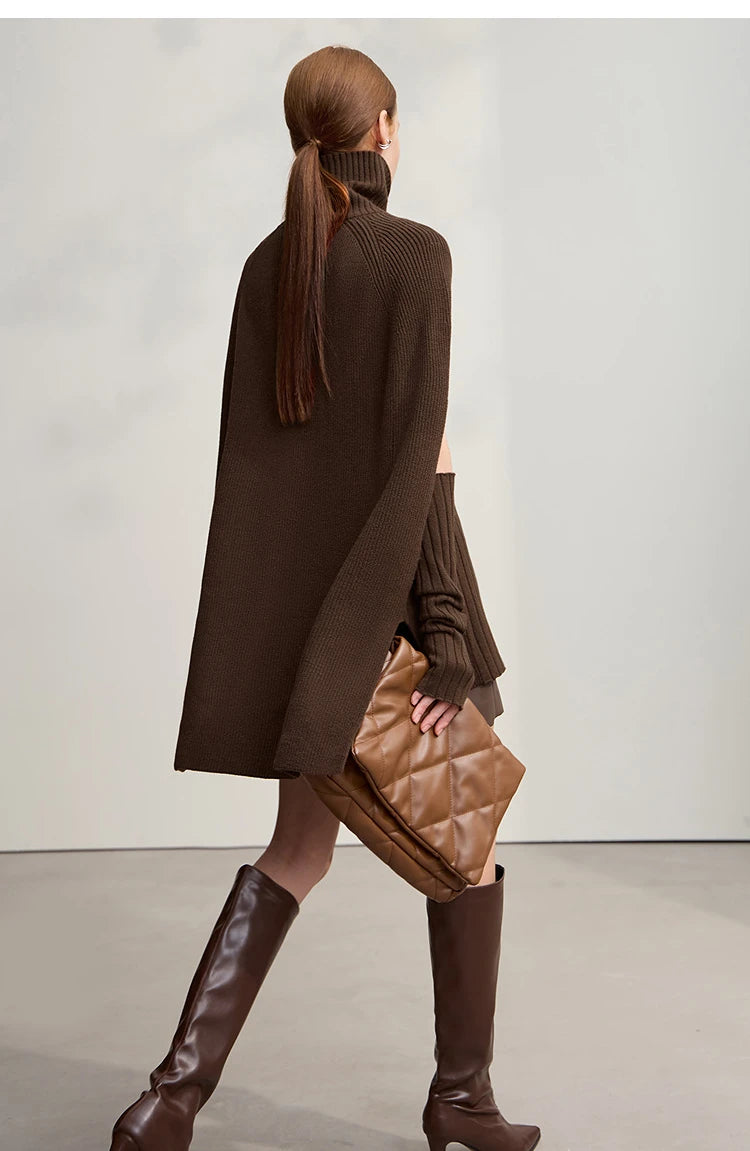 Women’s Long Knit Turtleneck Sweater Dress – Loose Fit Pullover, Streetwear Style for Winter 2025