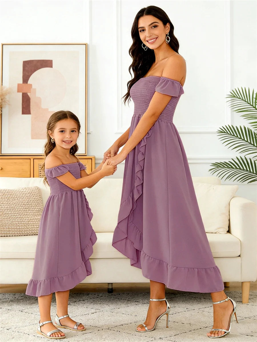 Mom and Daughter Matching Floral Patchwork Dress Set – Summer Beach Maxi Dress with Baby Romper